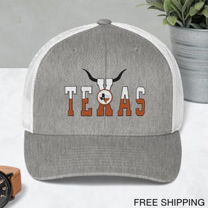 Embroidered Texas State University College Football Trucker Hat Game Day Football Fan Gifts College Football Season Vintage Longhorn Fan Cap