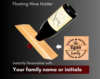 Personalized Floating Wine Holder: Laser Engraved Hardwood