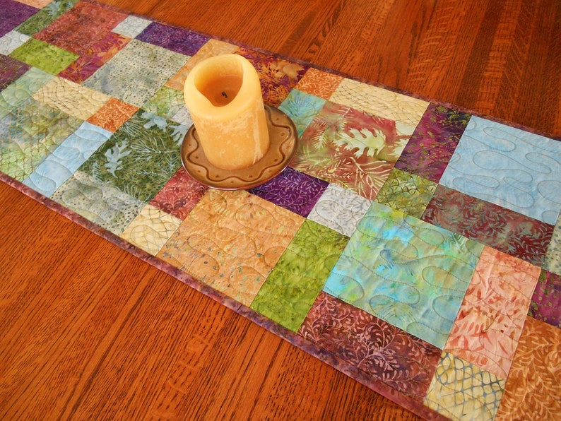 Quilted Batik Table Runner in Island Batik's Sea Foam Etsy
