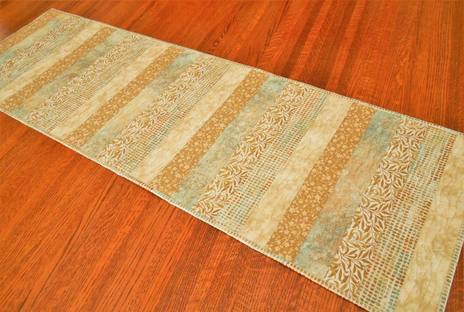 Modern Quilted Table Runner in Blue and Gold Dining Table Etsy