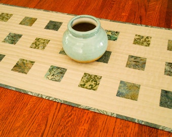 Modern Quilted Table Runner in Smoky Blues, Dining Table Runner, Blue Table Linens