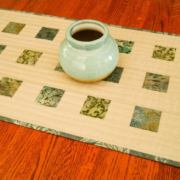 Modern Quilted Table Runner in Smoky Blues, Dining Table Runner, Table Linens