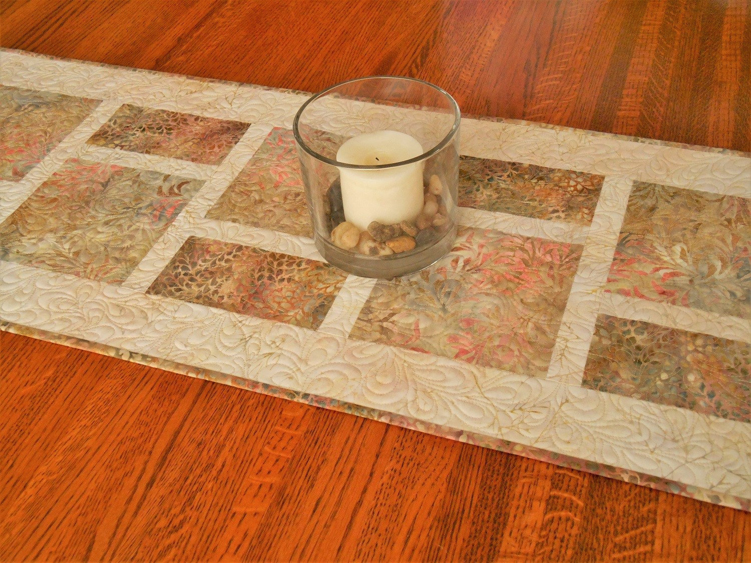 Modern Quilted Table Runner In Neutral Colors With Peach Gray Etsy