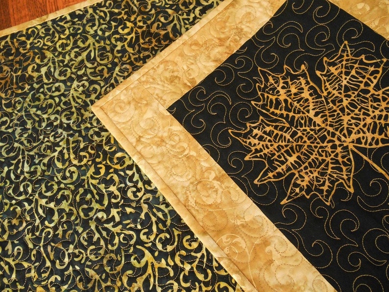 Elegant Fall Table Runner with Gold Leaves on Black Quilted Etsy