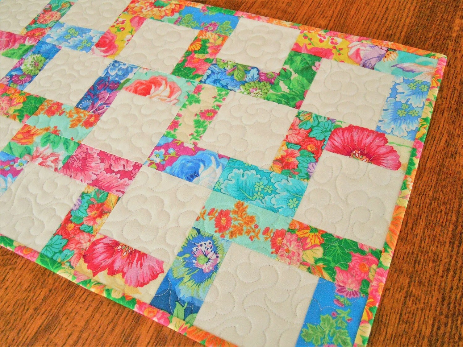 Bright Floral Quilted Table Runner Spring Table Decor Etsy
