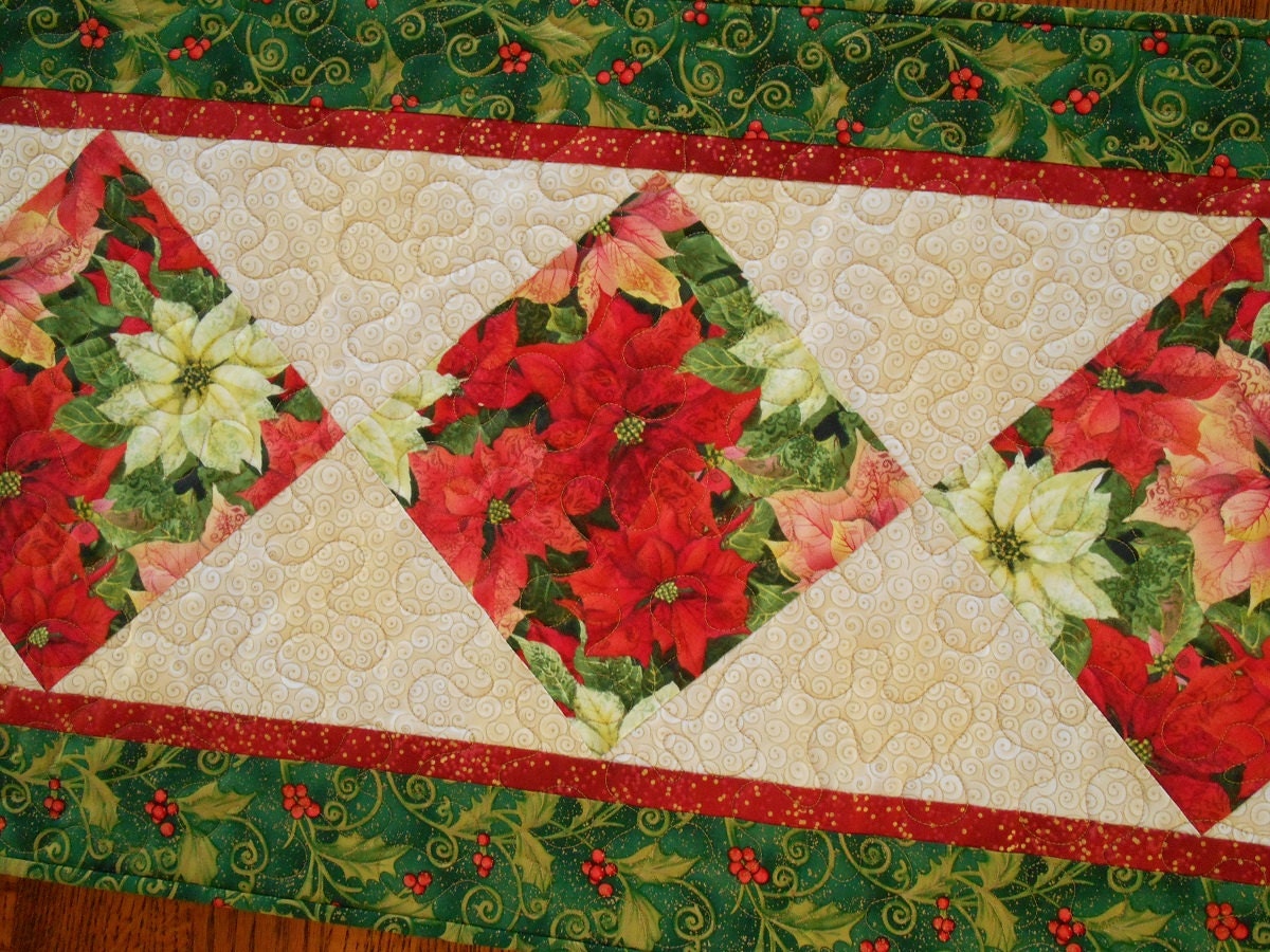 Quilted Christmas Table Runner with Poinsettias and Holly Etsy