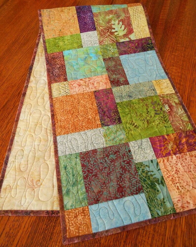 Quilted Batik Table Runner in Island Batik's Sea Foam Etsy