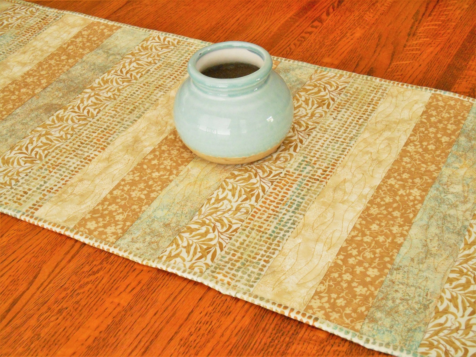 Modern Quilted Table Runner in Blue and Gold Dining Table Etsy