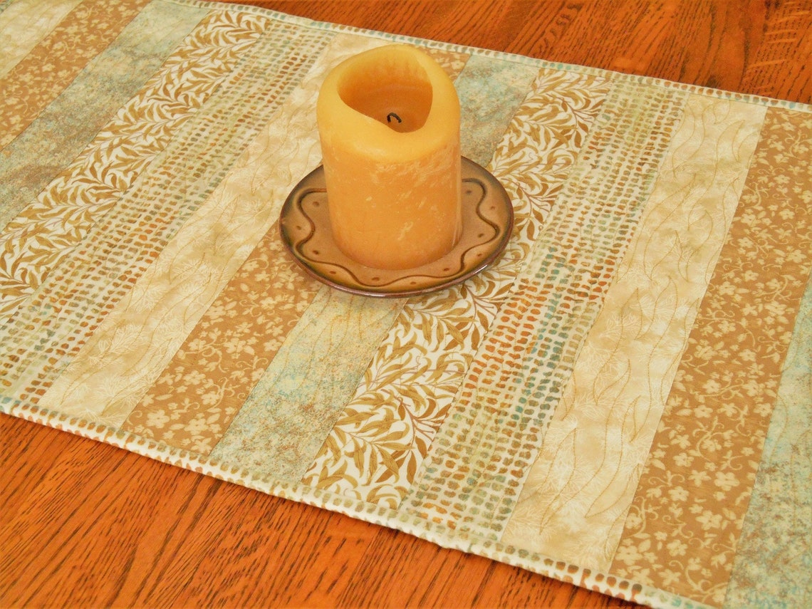 Modern Quilted Table Runner in Blue and Gold Dining Table Etsy