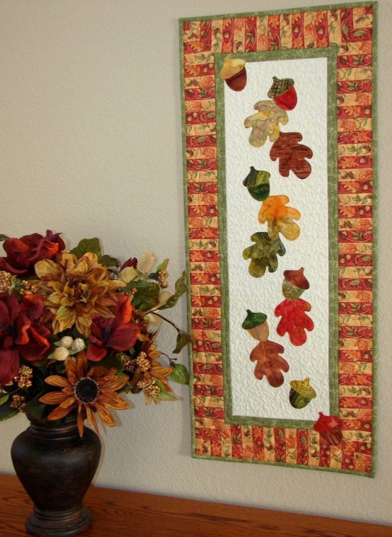 Autumn Fall Quilted Wall Hanging or Table Runner with Oak Etsy