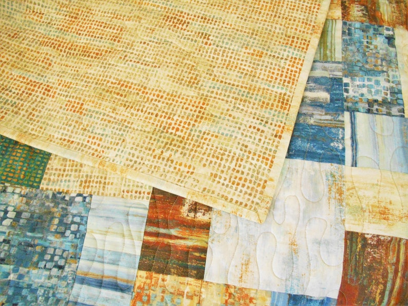 Modern Lap Quilt in Shades of Blue Green Rust Gold Quilted Etsy