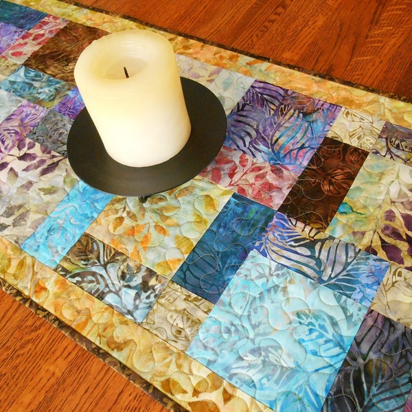 Quilted Batik Table Runner, Golden Autumn Leaves, Artisan Batiks Grove Collection, Quilted Table Topper, Quilted Table Mat, Table Quilt
