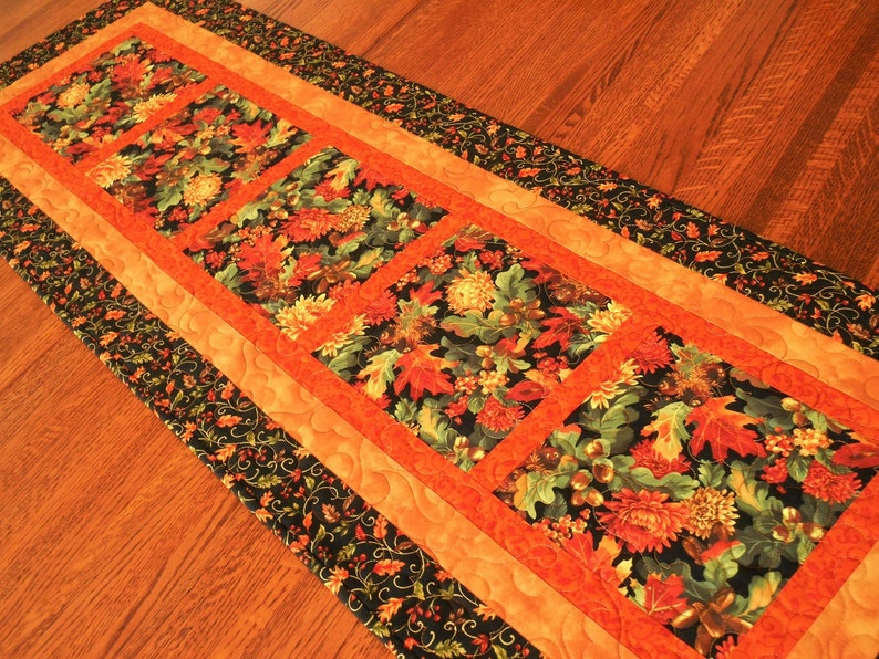 Autumn Table Runner with Fall Flowers and Leaves Quilted Fall Etsy