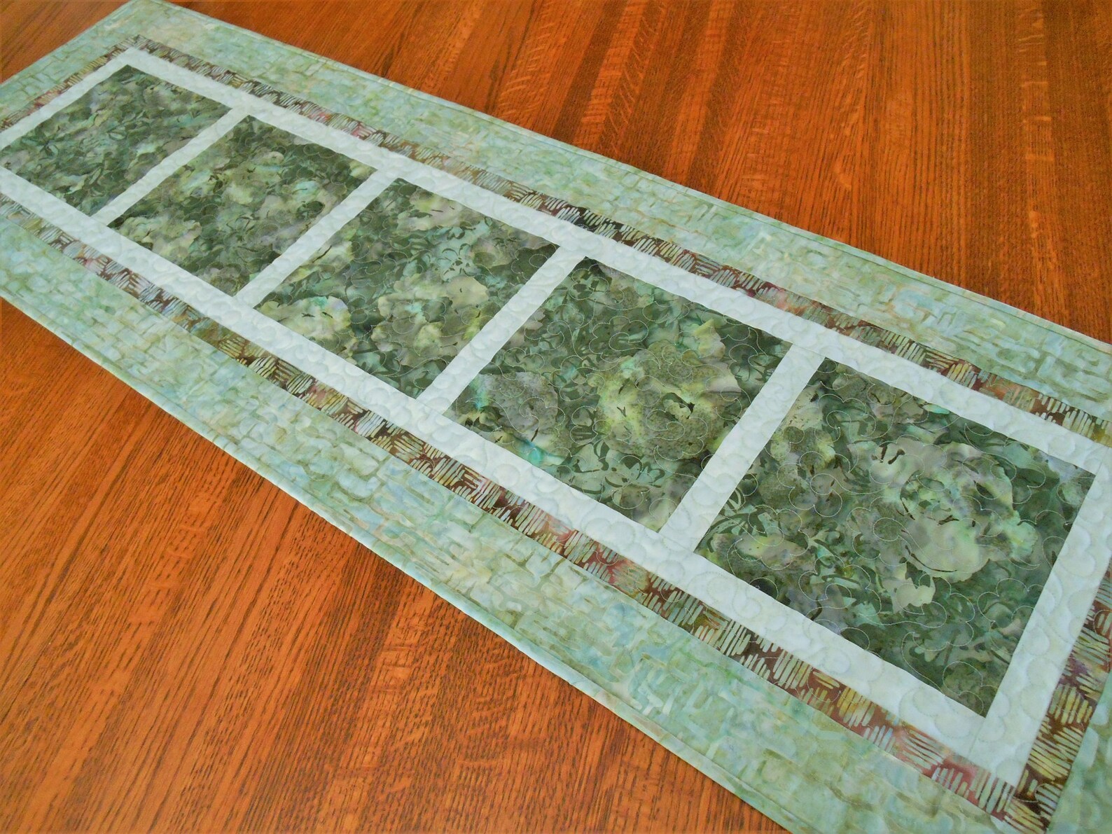 Green Quilted Table Runner Batik Table Runner With Roses in Etsy