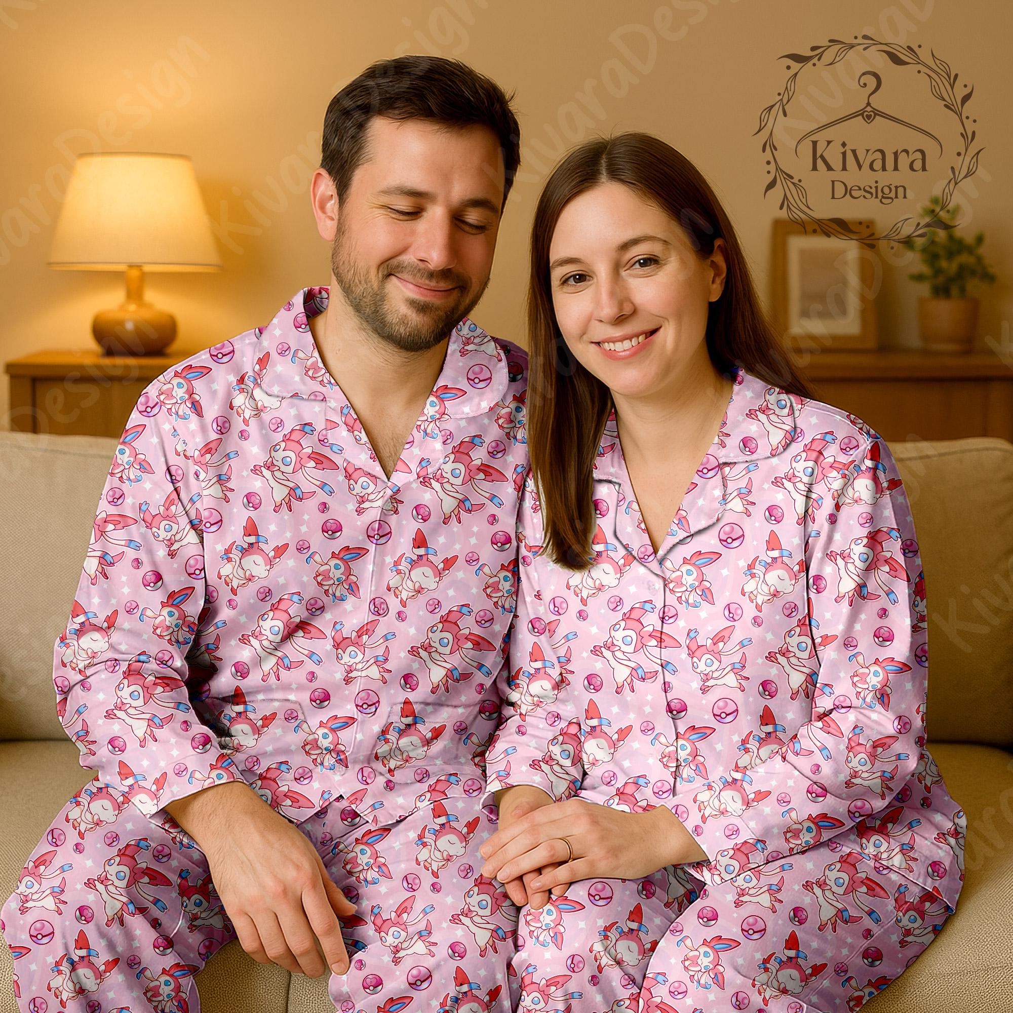 Sylveon Pink Bow Family Pajamas Set Pajamas Comfort for Adult Fans