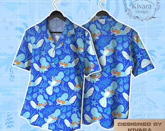 Mudkip Funny Hawaiian Shirt - Tropical Yellow Duck - Funny Aloha Button Up for Summer Beach Vacation - Anime Inspired Graphic Shirt