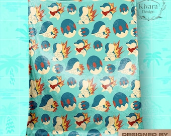 Cyndaquil-deken Cosy Sparks Joy Style - Comfortdeken Woondecoratie met knopen - Starterscadeau