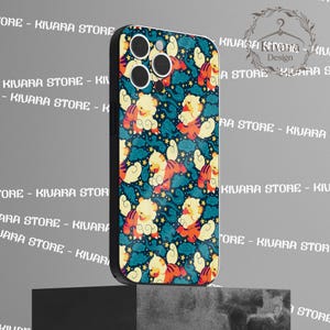 May include: A phone case with a vibrant pattern of cartoon tigers, clouds, and stars. The case has a black border and a glossy finish. The design is set against a dark teal background.