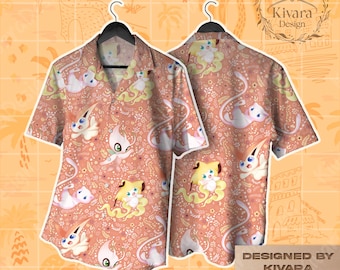 Mythische metgezellen Hawaiiaans shirt - teamanime shirt zomeroutfit Mew, Jirachi, Victini & Celebi - videogamecadeaus Aloha Beach