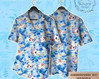 Oshawott Hawaiian Shirt, Sea Funny Aloha Button Up, Summer Beach Vacation, Anime Inspired Shirt Gift