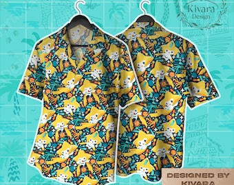 Jira Cute Hawaiian Shirt - Cute Short Button Down Shirt - Kawaii Anime Style Graphic Tee - Summer Beach Vacation Outfit - Fan Art Gift