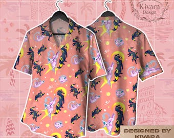 Camisa hawaiana Espeonny Umbreon, linda camisa hawaiana con luna, pantalones cortos, regalo de videojuego