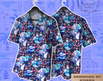 Popplio Evolution Hawaiian Shirt - Water Type Anime Aloha Shirt - Starter Manga Button Down Gifts