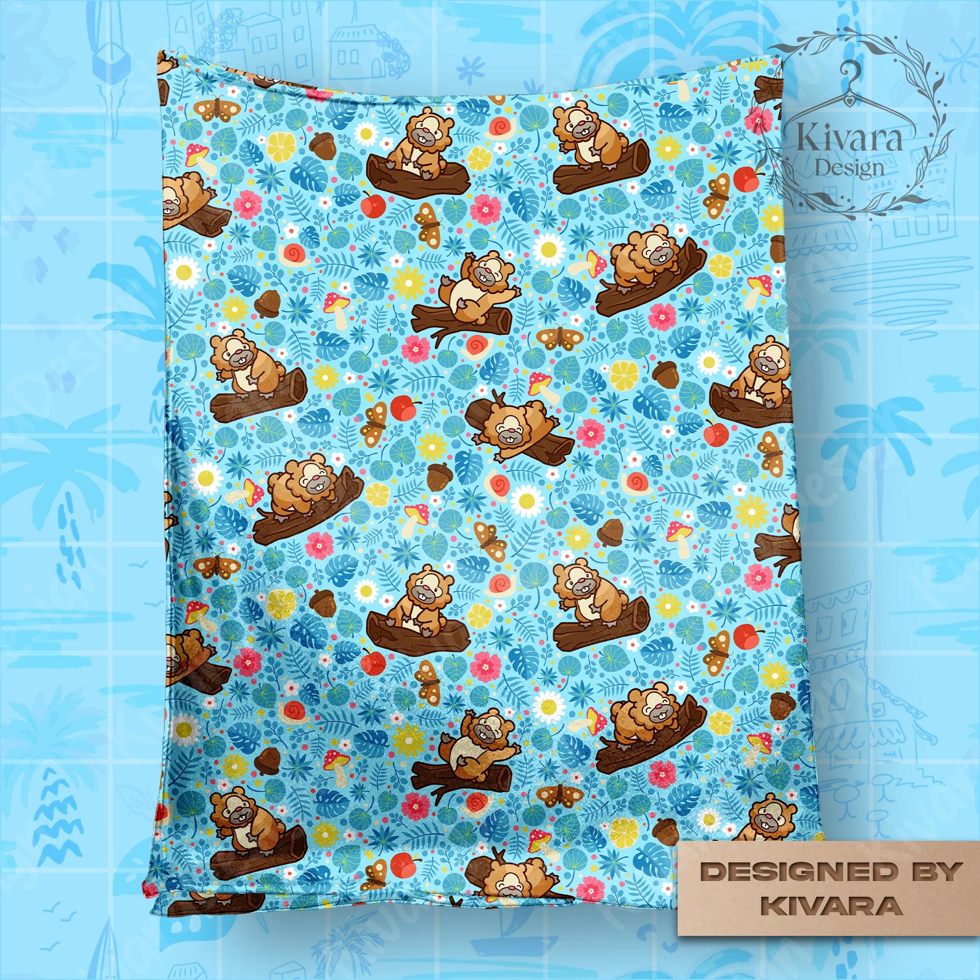 Bidoof Hawaii Blanket - Woodland Anime Home Decor Button Up - Vacation Bedding Gifts