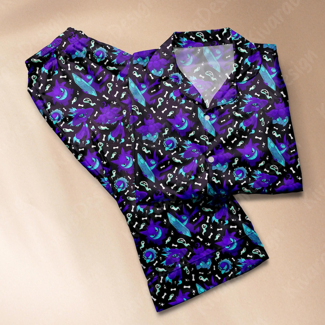 Ghostly Mystic Pajamas Set Fire Blue Ghost Anime Loungewear Polyester ...