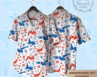 Conjunto hawaiano Latios Latias, camisa de anime con pájaro legendario y aireado, dúo tropical de verano, regalos de videojuegos de playa Aloha