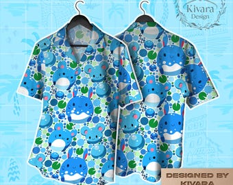 Marill Evolution Hawaiian Shirt - Azurill, Marill Azumarill Tropical Funny Anime - Button Up Vacation Gifts