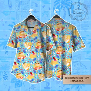Psyduck Funny Hawaiian Shirt - Tropical Yellow Duck - Funny Aloha Button Up for Summer Beach Vacation - Anime Inspired Graphic Shirt