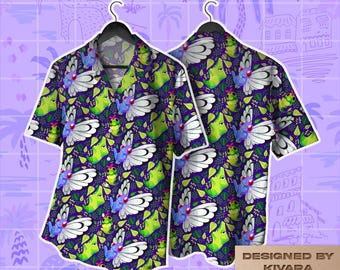 Caterpie Evolution Hawaiian Shirt - Cute Bug Type Anime Tropical Beach Aloha Button Up - Summer Vacation Outfit Gift