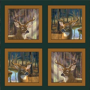 BUCK A ROO BUCK Fabric Pillow Quilt Panel 100% Cotton, Deer, Buck, Hunting