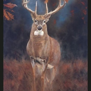 CLOSE ENCOUNTER Fabric Quilt Panel 100% Cotton, Deer, Buck, Hunting