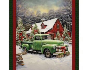 45"X36" Wide CHRISTMAS At The BARN Fabric Panel 100% Premium Cotton