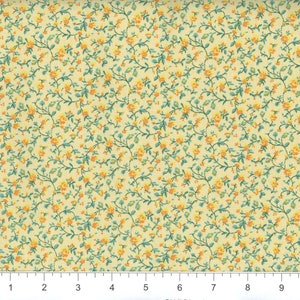 Country Floral Calico Fabric Small Print, Yellow Floral, Rose, Flower 100% Cotton Fabric - By the Yard