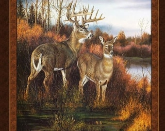 MONSTER BUCK Fabric Quilt Panel 100% Cotton, Deer, Buck, Hunting
