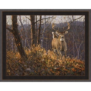BACKWOODS RUNNER Fabric Quilt Panel 100% Cotton, Wildlife, Deer, Buck