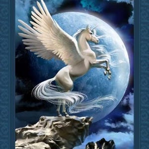 MYSTIQUE Fabric Quilt Panel 100% Cotton, Unicorn, Fantasy, Spiritual, Winged Horse