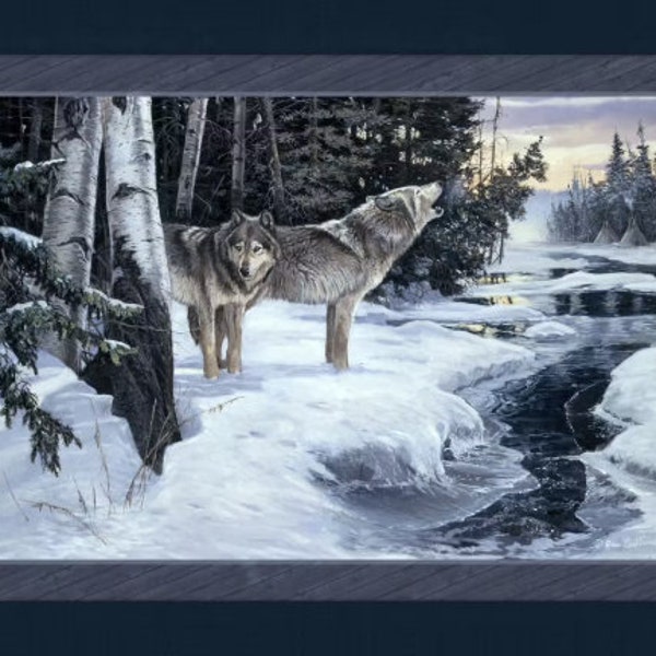 WILDERNESS CRY Wolf Spiritual Spirit Animal Fabric Quilt Panel 100% Cotton Woven Fabric