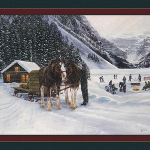 MAGIC at LAKE LOUISE Fabric Quilt Panel 100% Cotton, Farm, Mountain, Snow, Horse