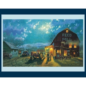 Tales of the Day Fabric Quilt Panel 100% Cotton, Landscape, Tractor, Barn