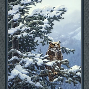 WINTER VIGIL OWL Fabric Quilt Panel 100% Cotton, Bird, Wildlife