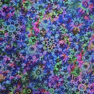 Dancing Dahlias Fabric 45" Wide 100% Cotton Digital Print Floral # 16