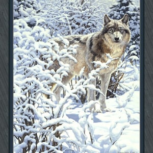 WINTER SPIRIT Fabric Quilt Panel 100% Cotton, Wolf, Snow, Wildlife
