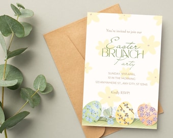 Invito per il brunch di Pasqua, invito per la festa di primavera, modello digitale floreale, invito modificabile, invito stampabile per le feste, download immediato