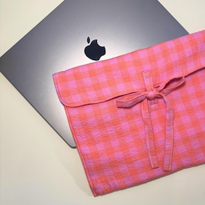 Cute Pink Gingham Laptop Sleeve | Checkered Laptop Case | Cute Laptop Case | Cute Laptop Sleeve | Bow Laptop Sleeve | Quilted Laptop Sleeve