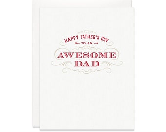 Letterpress Father's Day Card - Happy Father's Day to an Awesome Dad, Vintage Inspired Father's Day Card, Hand Printed Card For Dad