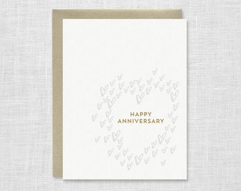 Hearts Letterpress Happy Anniversary Card
